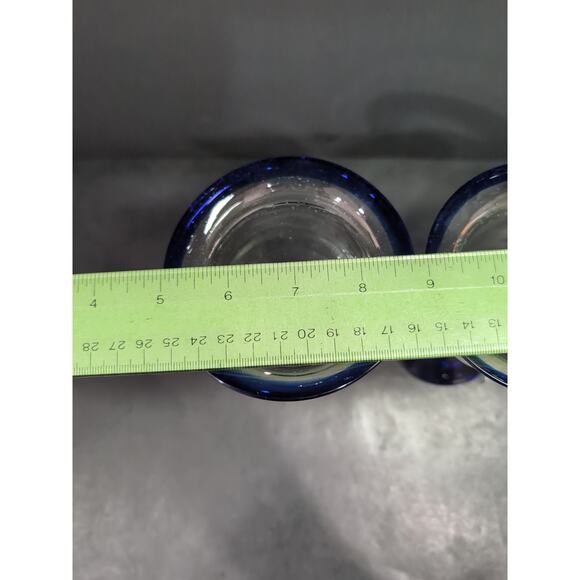 Hand Blown Glass Wine Goblets, Cobalt Blue Rim & Base, Bubbles Design, Drinkware - Picture 7 of 9